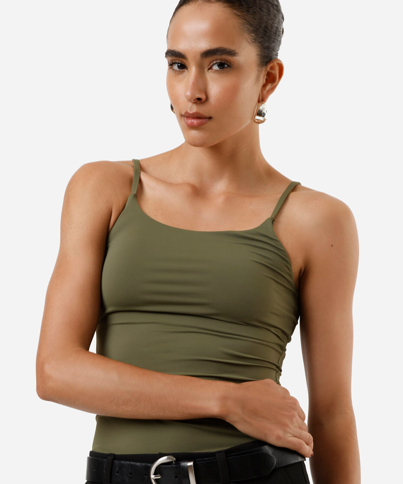 regata básica feminina de poliamida com bojos removíveis verde