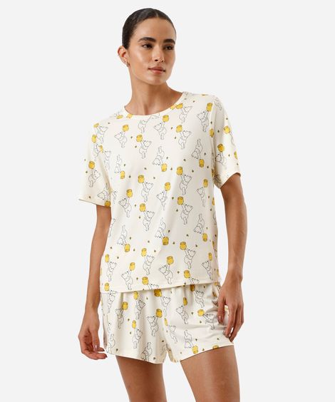 pijama short doll feminino ursinho pooh amarelo