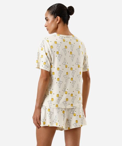 pijama short doll feminino ursinho pooh amarelo