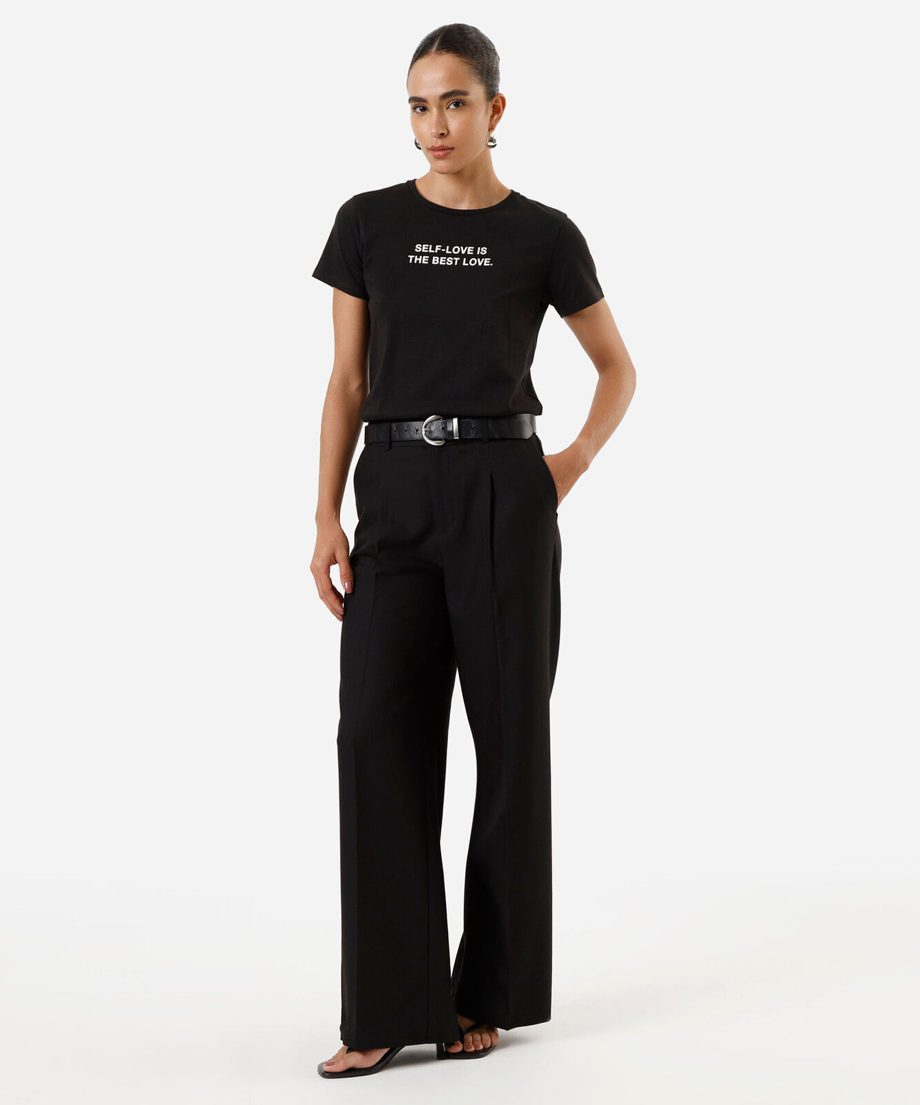 camiseta feminina de algodão self love preta