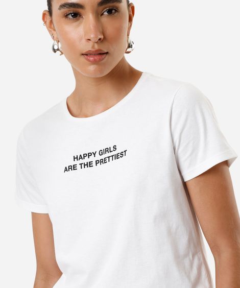 camiseta feminina de algodão happy girls off white