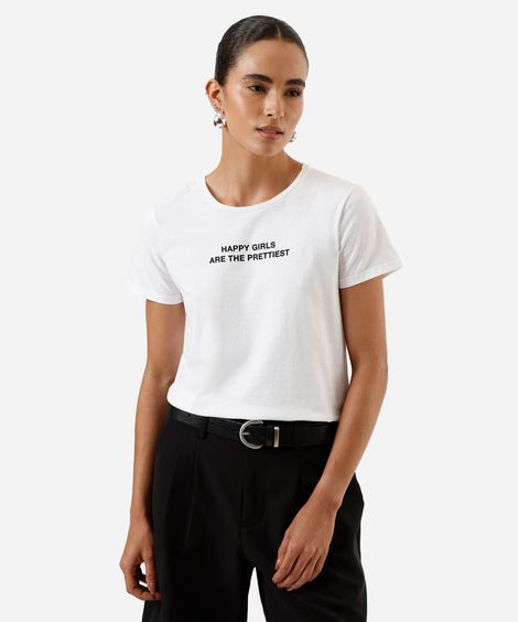camiseta feminina de algodão happy girls off white
