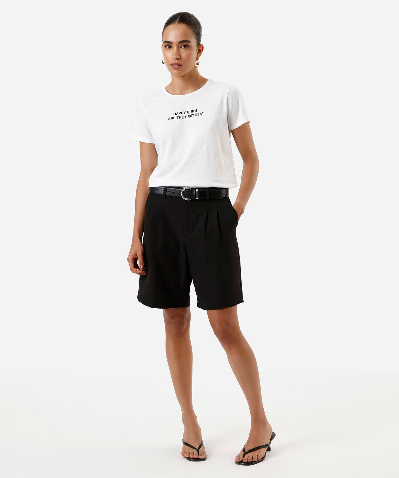 camiseta feminina de algodão happy girls off white