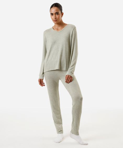 pijama de tricot manga longa verde