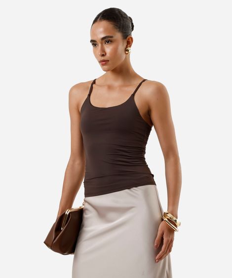 regata básica feminina de poliamida com bojos removíveis marrom