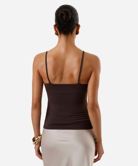 regata básica feminina de poliamida com bojos removíveis marrom