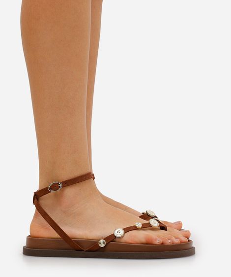 rasteirinha flatform com apliques oneself marrom