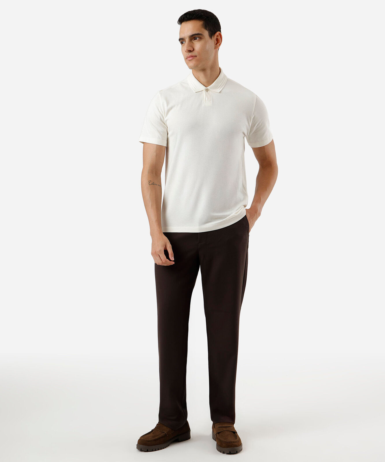 polo masculina de algodão manga curta off white