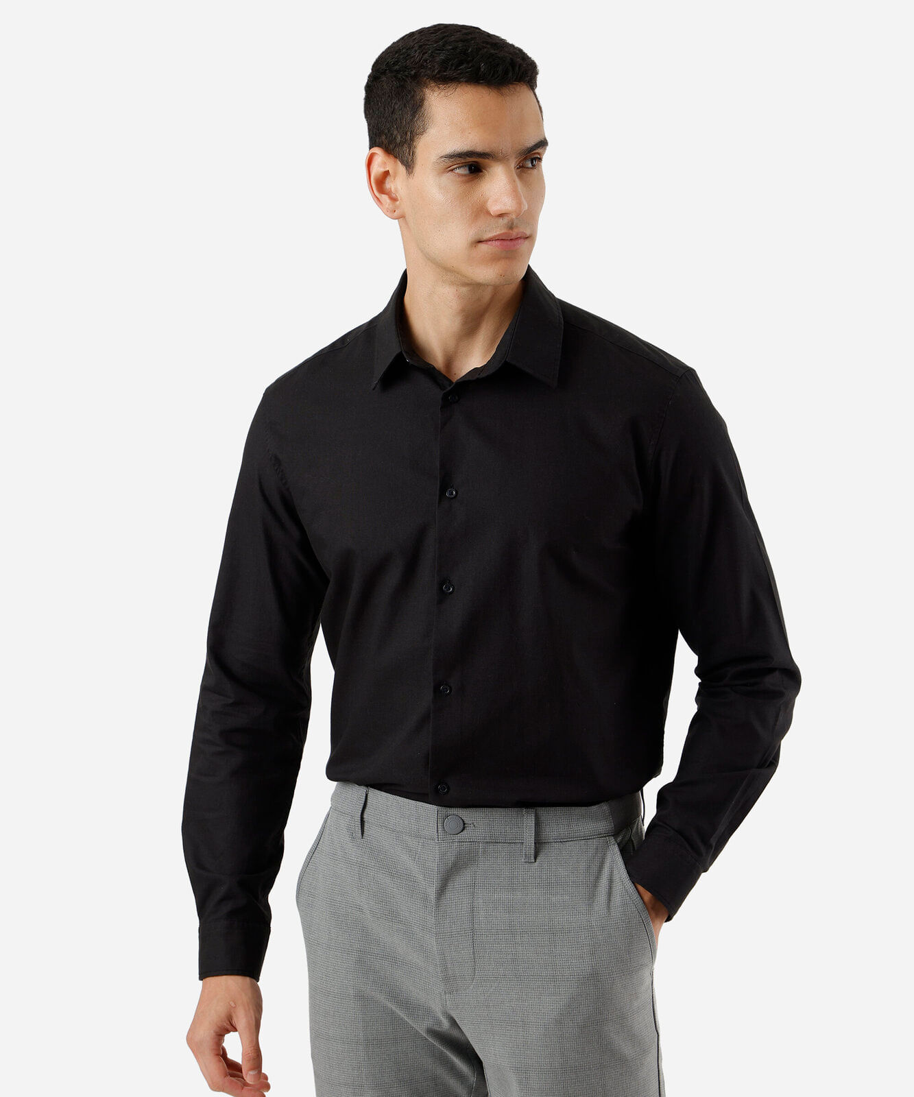 camisa masculina de algodão manga longa preta