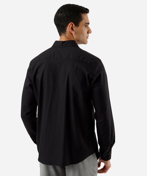 camisa masculina de algodão manga longa preta