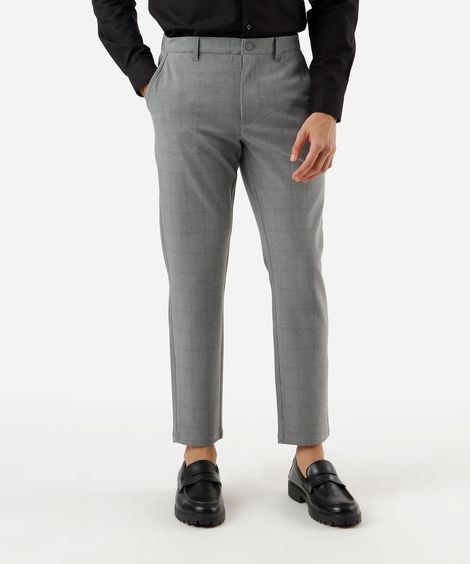 calça slim masculina xadrez com bolsos cinza