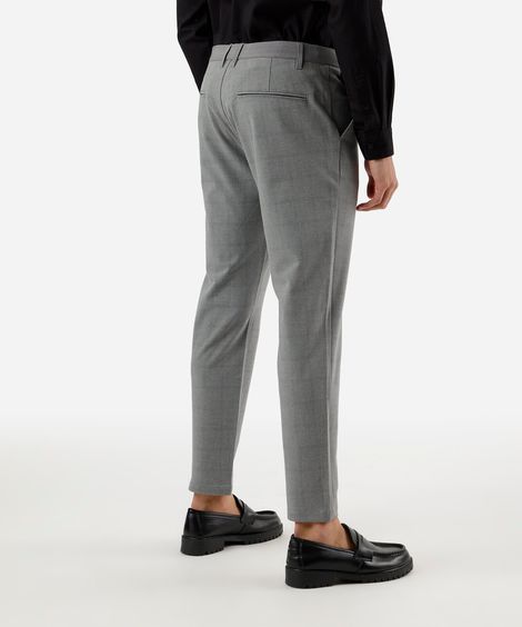 calça slim masculina xadrez com bolsos cinza