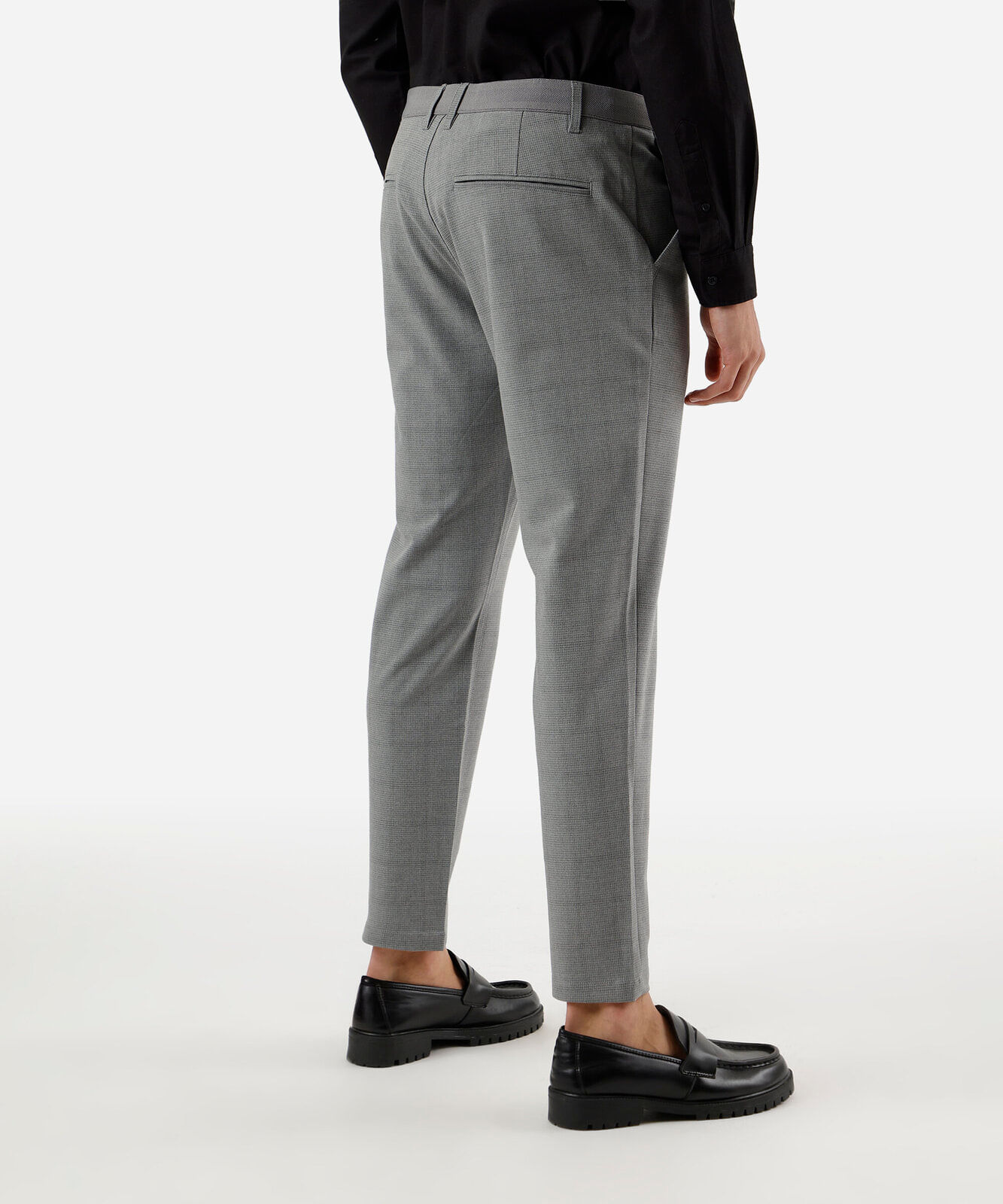 calça slim masculina xadrez com bolsos cinza