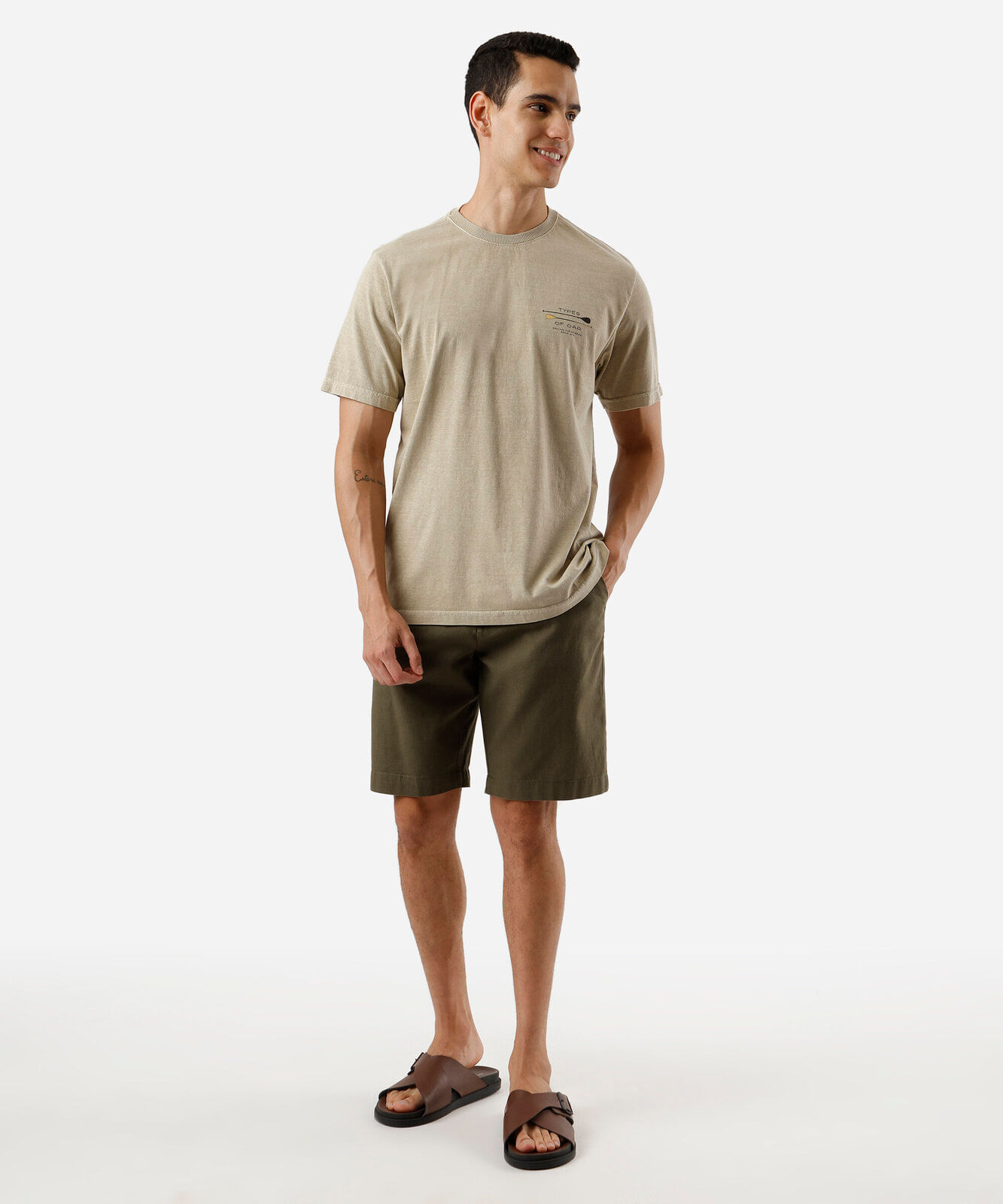 bermuda reta masculina com linho verde