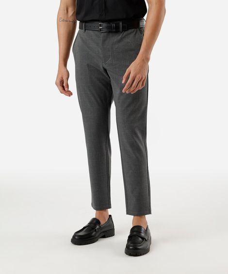 calça slim masculina xadrez com bolsos cinza