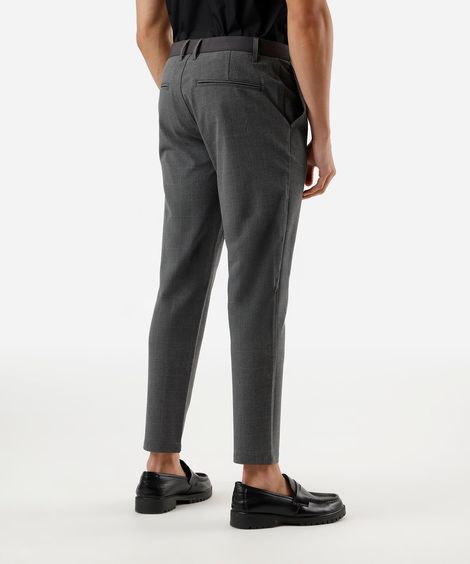 calça slim masculina xadrez com bolsos cinza