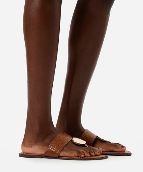 rasteirinha tira larga texturizada marrom