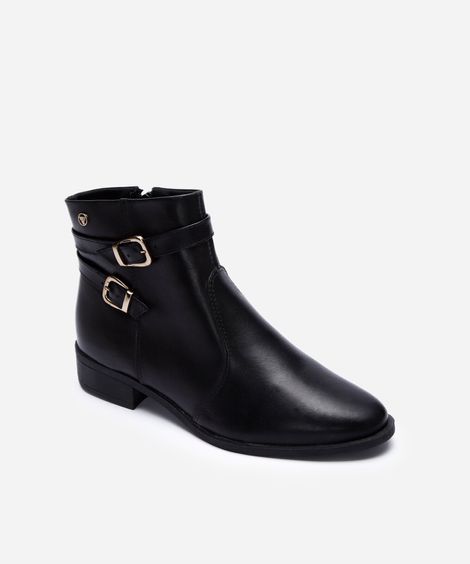 bota cano curto com fivelas via uno preta