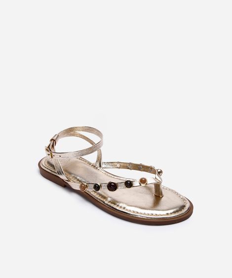 rasteirinha tira fina com tachas dourada