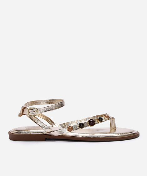 rasteirinha tira fina com tachas dourada