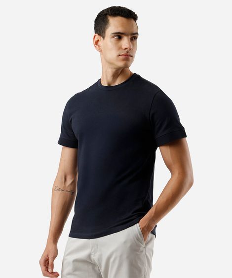 camiseta masculina de algodão punhos canelados azul