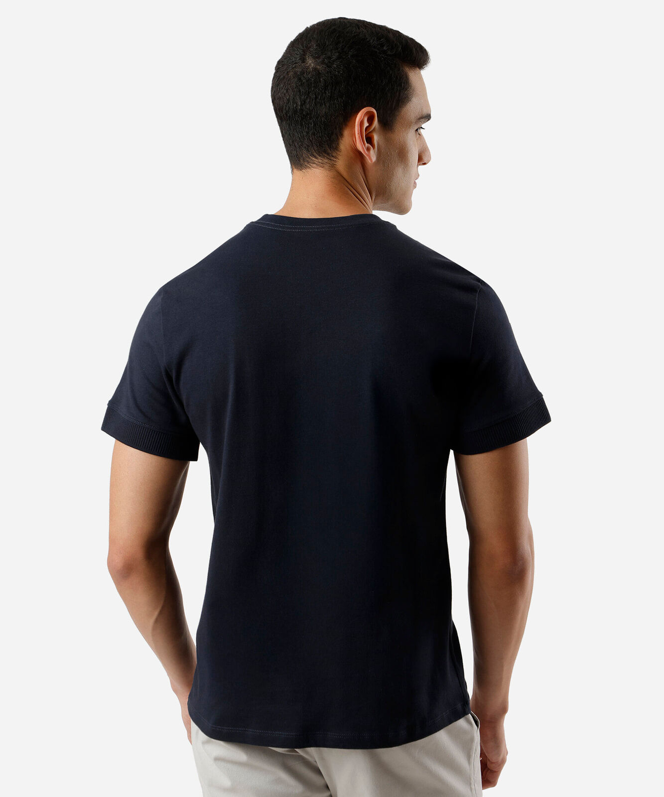 camiseta masculina de algodão punhos canelados azul