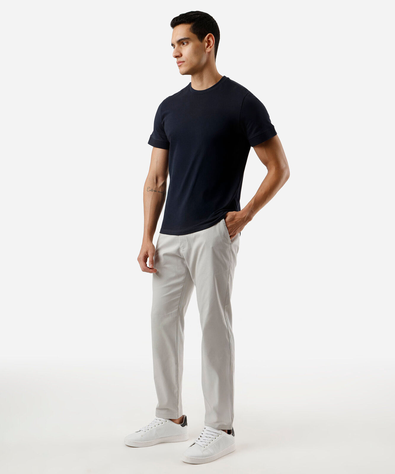 camiseta masculina de algodão punhos canelados azul
