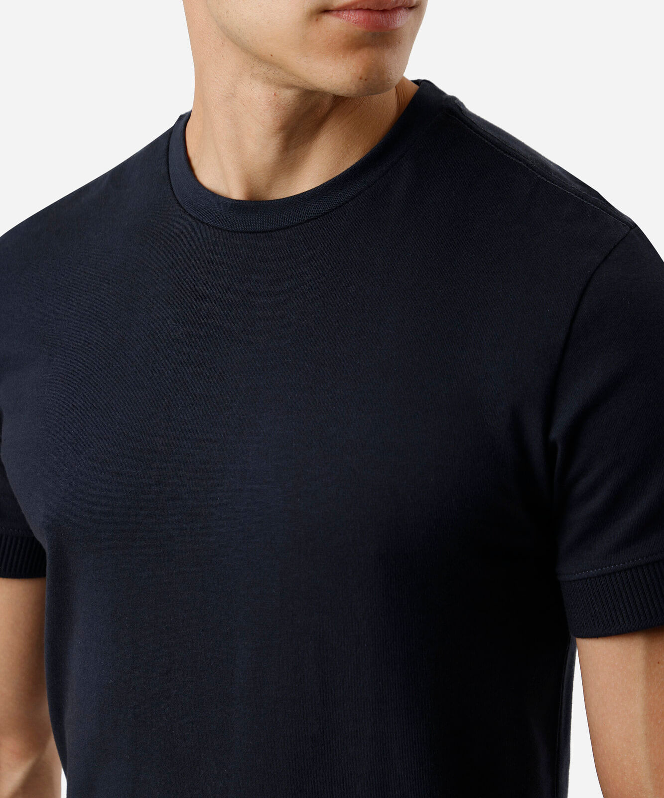 camiseta masculina de algodão punhos canelados azul