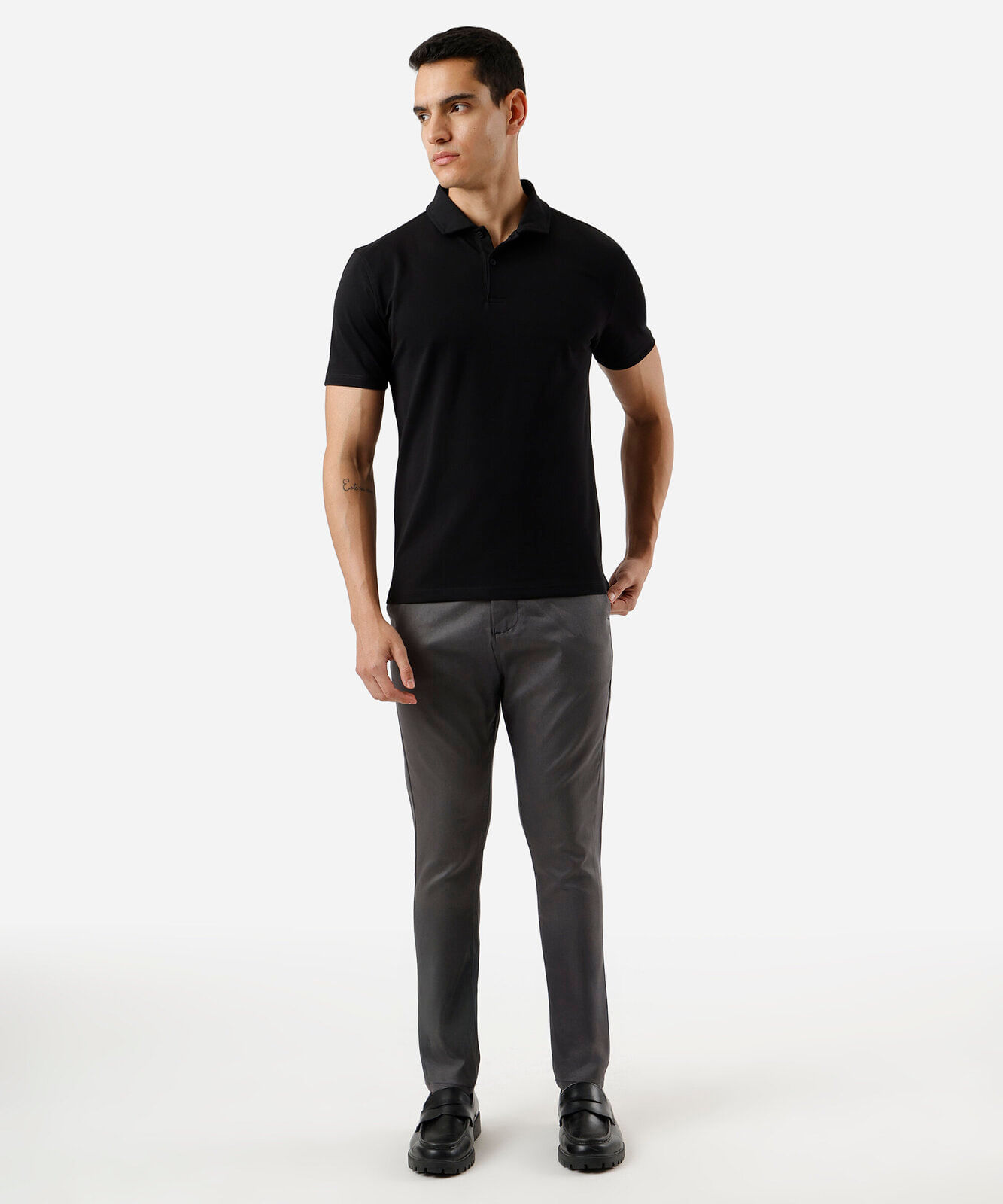 polo slim masculina manga curta preta