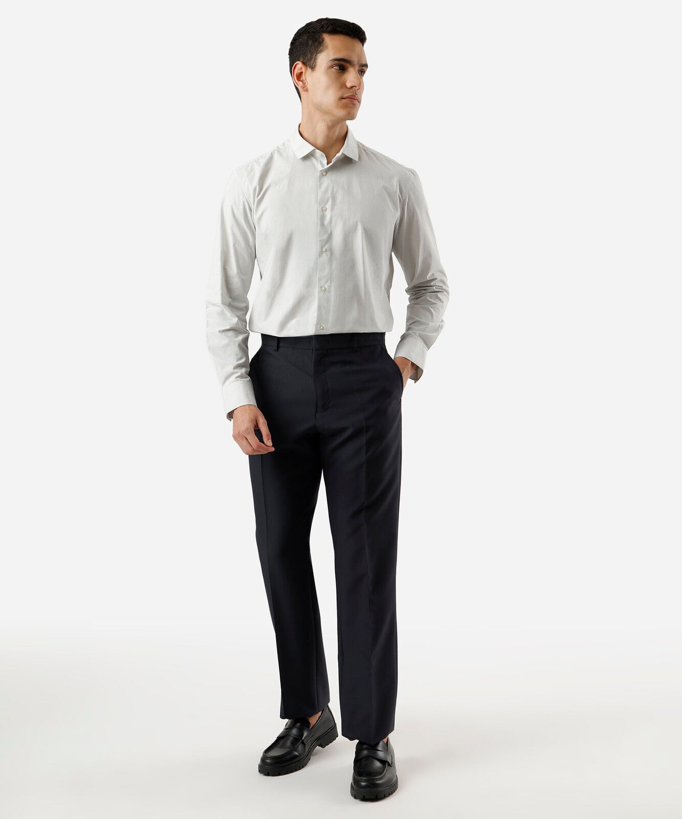 camisa masculina de algodão listrada off white