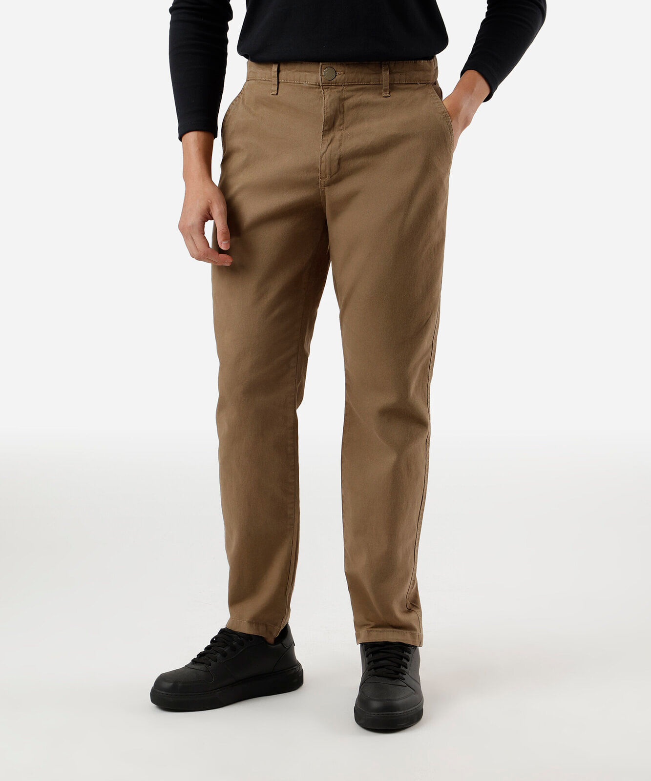 calça chino slim masculina de sarja bege