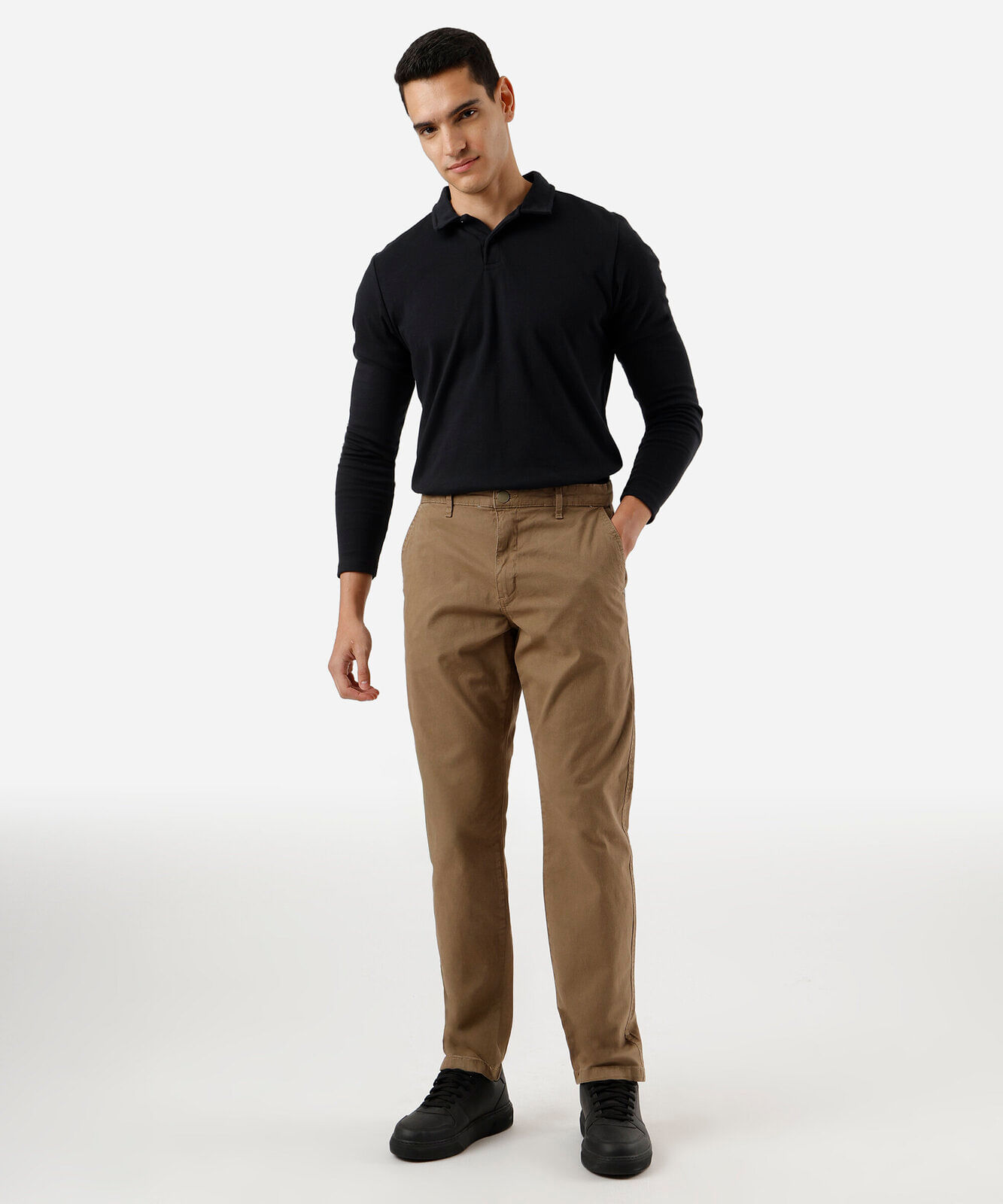 calça chino slim masculina de sarja bege