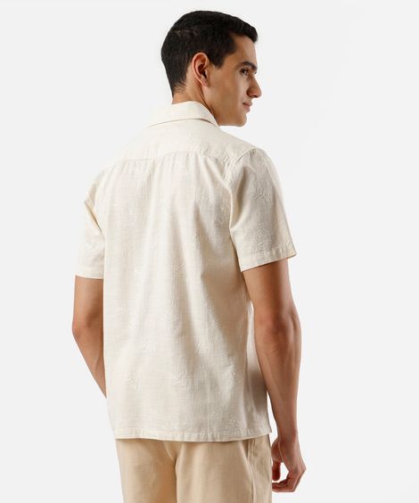camisa masculina de algodão bordada bege