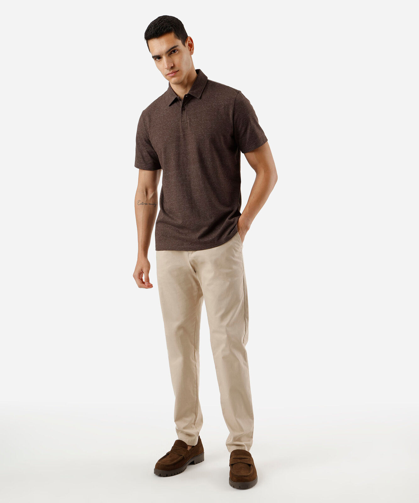 polo comfort masculina com algodão peruano marrom