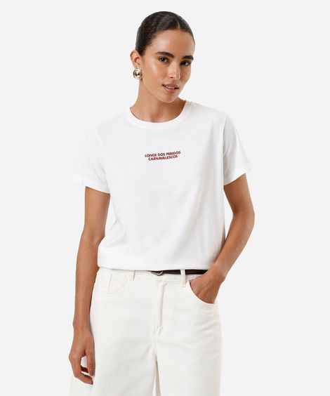 camiseta feminina de algodão longe dos perigos carnavalescos off white