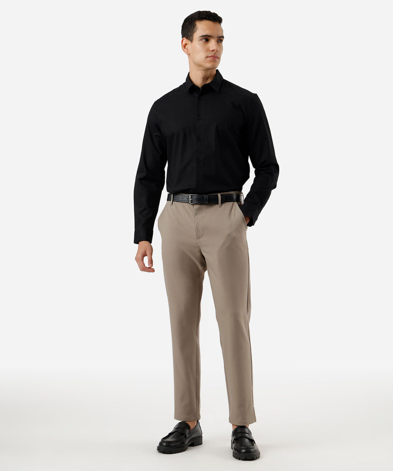 camisa slim de algodão manga longa texturizada preta