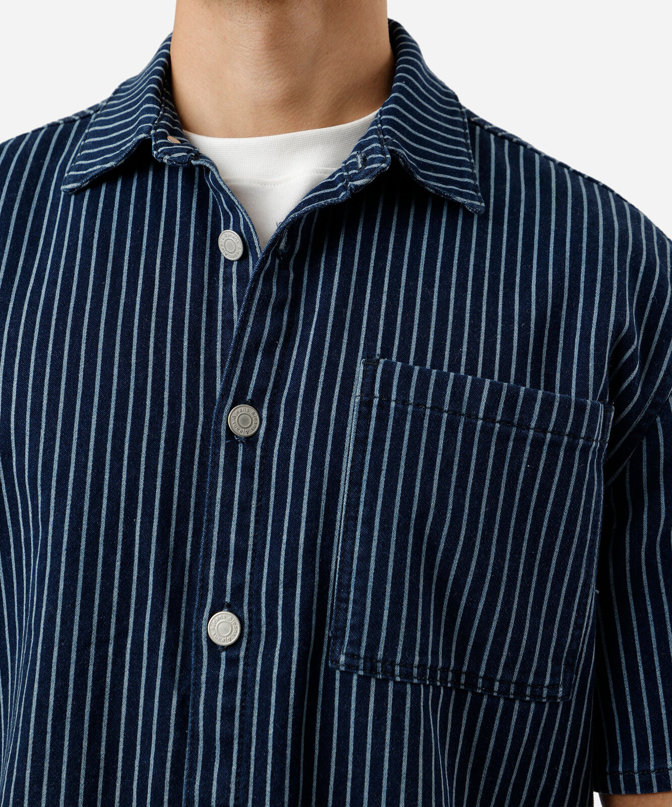 camisa overshirt masculina jeans listrada azul