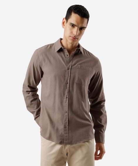 camisa comfort de algodão manga longa com bolso verde