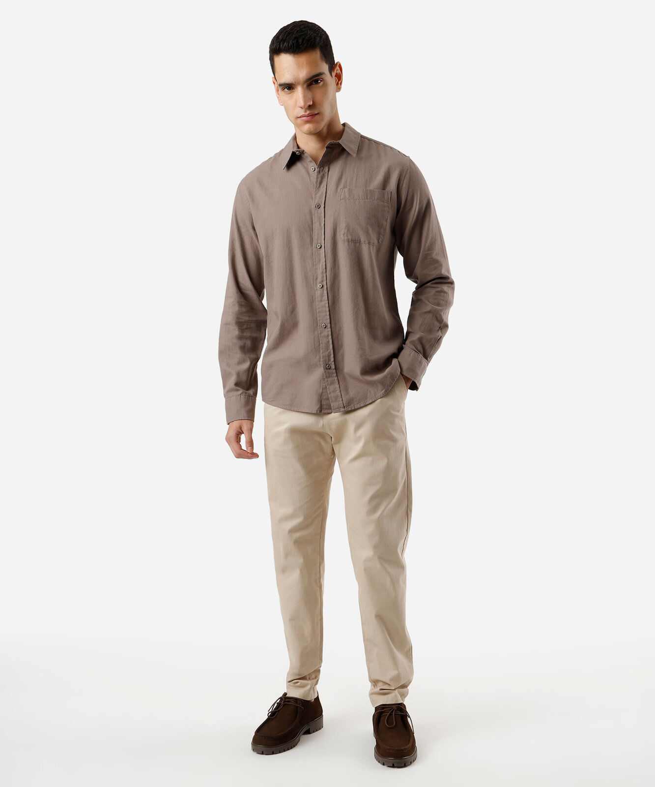 camisa comfort de algodão manga longa com bolso verde