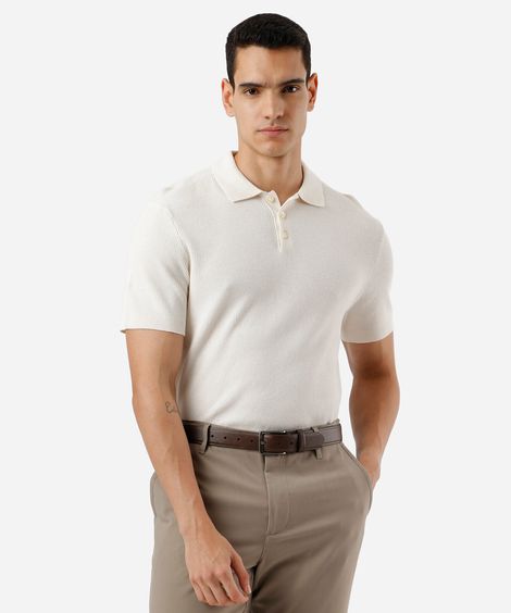 polo masculina de tricot manga curta off white