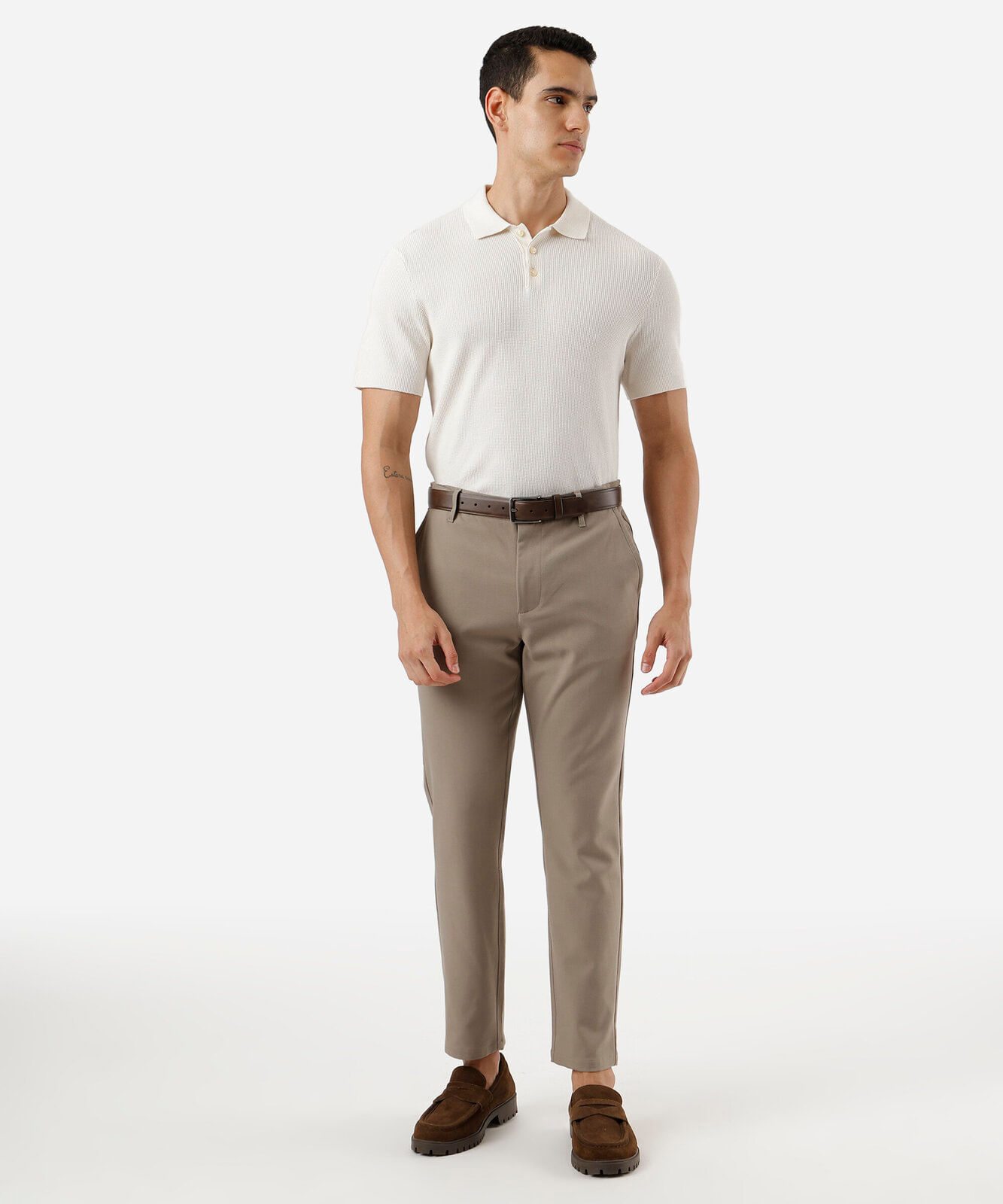 polo masculina de tricot manga curta off white