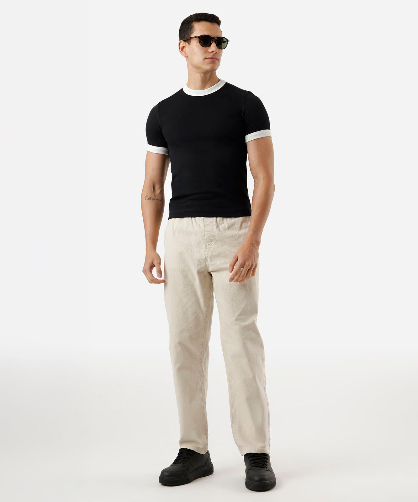 calça jogger masculina de sarja bege