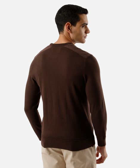 suéter masculino de tricot com recorte de suede marrom