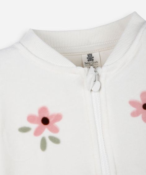 conjunto longo infantil de plush floral bege