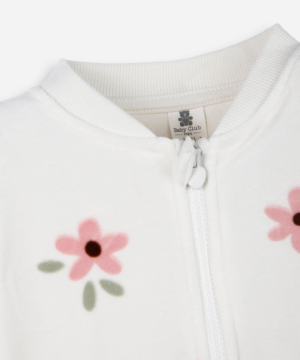 conjunto longo infantil de plush floral bege