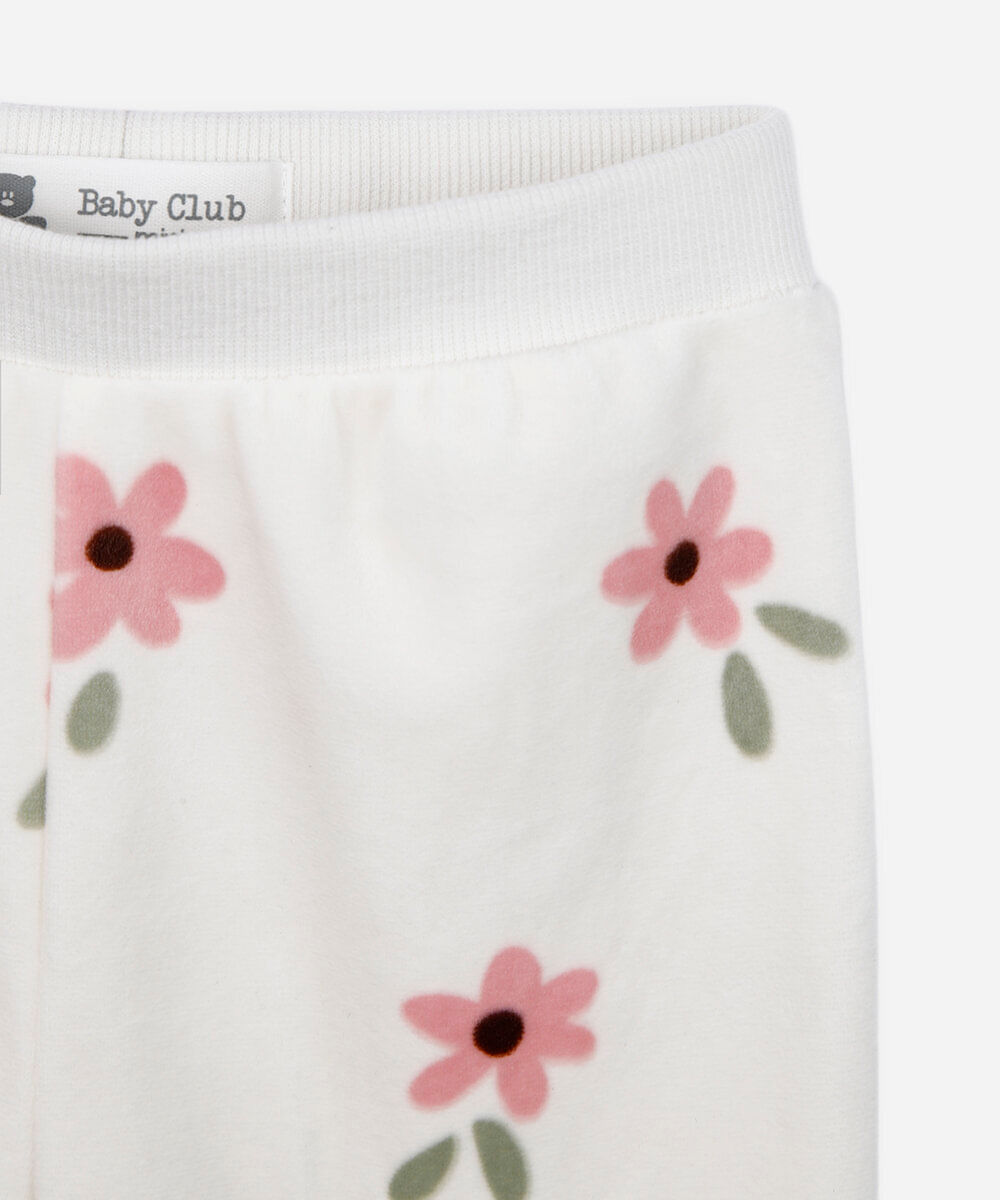 conjunto longo infantil de plush floral bege