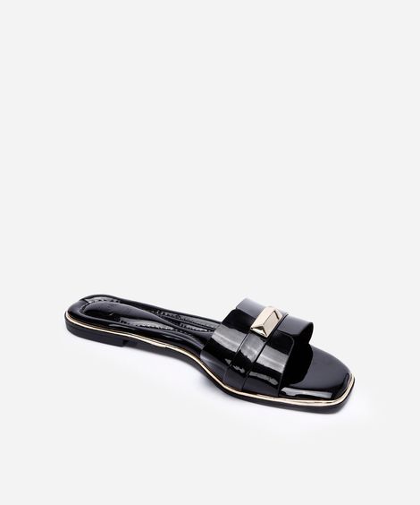 rasteirinha bico quadrado tira larga preta