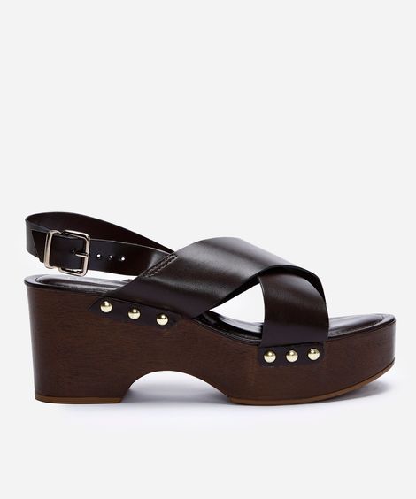 sandália plataforma com tachas oneself marrom