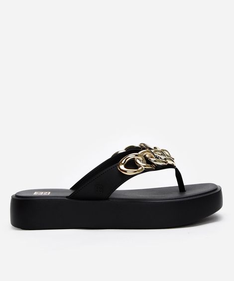 sandália flatform feminina zaxy com elos preta