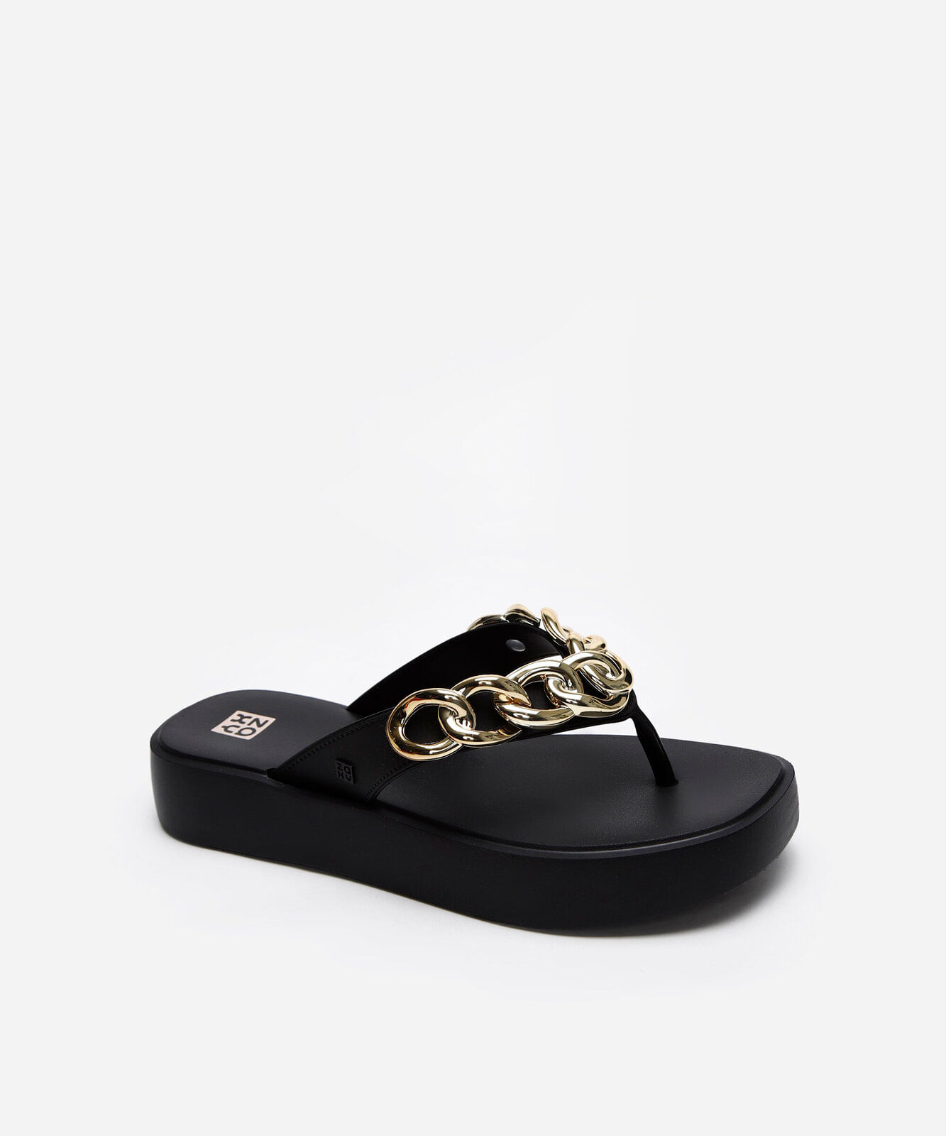 sandália flatform feminina zaxy com elos preta
